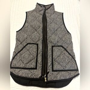 J Crew Ivory Black Herringbone Vest XS Womens Full Zip